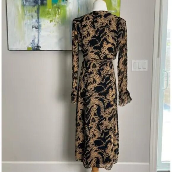 PAIGE Silk Black Brown Midi Dress NWT Sz M - Picture 2 of 7